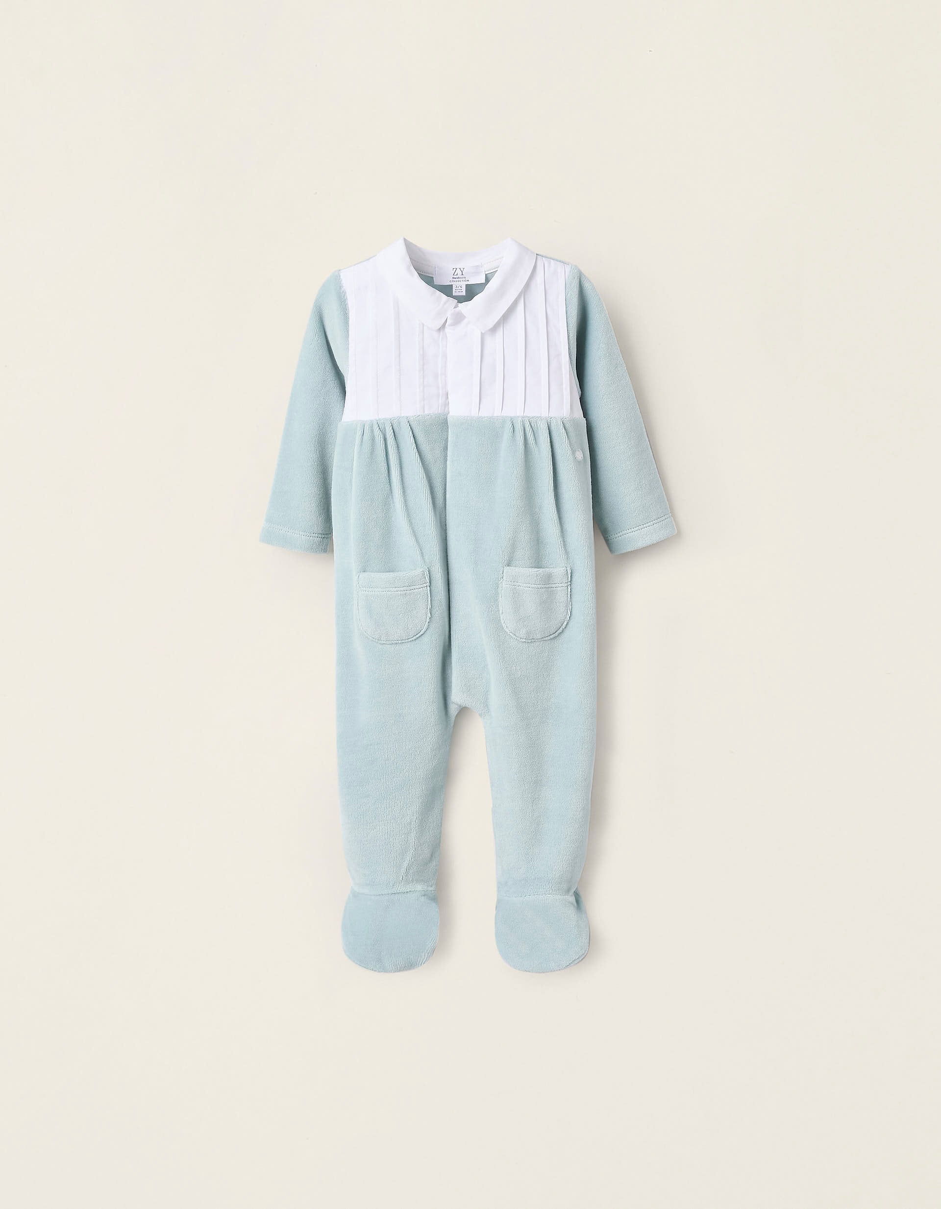 Velours Plisse Sleepsuit for Newborns, Blue