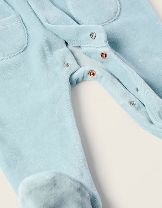 Grenouillère en Velours Plissé pour Nouveau-Né, Bleu