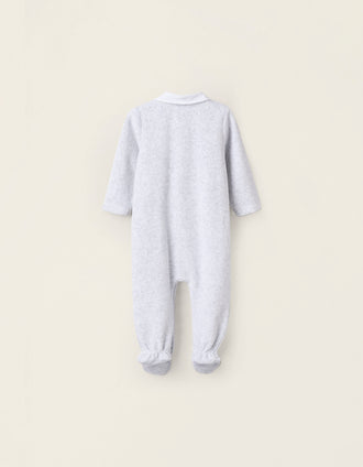 Grenouillère en Velours avec Broderies pour Nouveau-Née, Gris/Blanc