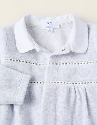 Grenouillère en Velours avec Broderies pour Nouveau-Née, Gris/Blanc