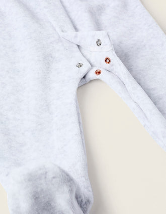 Grenouillère en Velours avec Broderies pour Nouveau-Née, Gris/Blanc