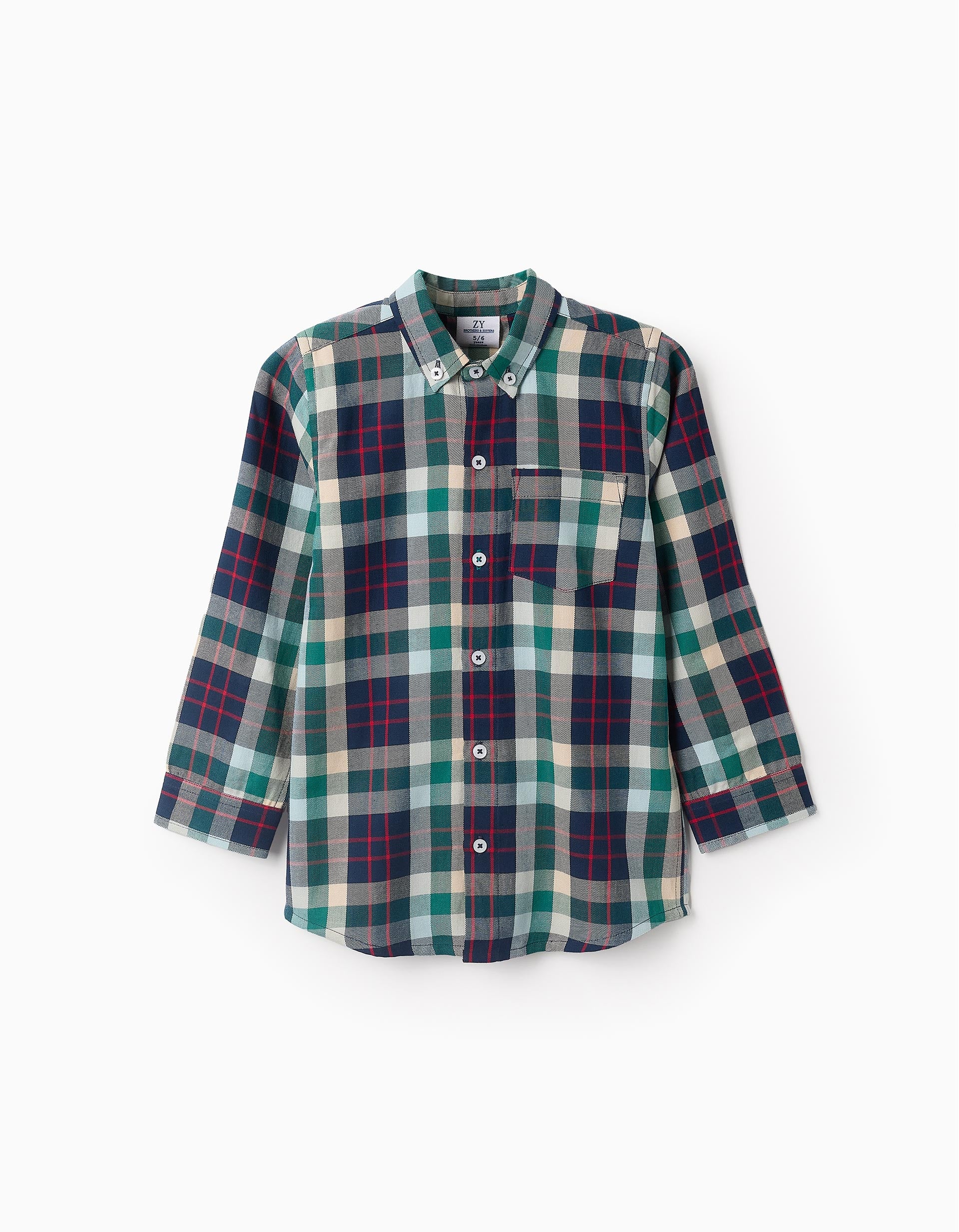 Checked Cotton Shirt for Boys 'B&S', Green