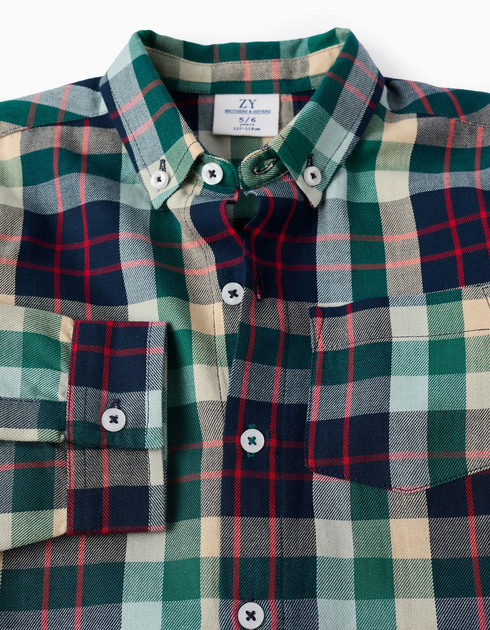 Checked Cotton Shirt for Boys 'B&S', Green