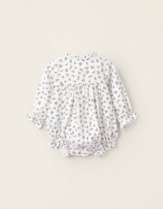 Combi-short Florale en Coton pour Nouveau-née, Blanc