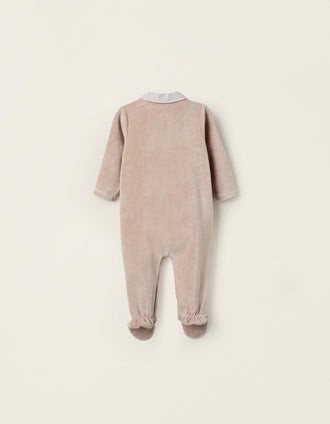 Pelele de Terciopelo a Rayas para Recién Nacido, Beige