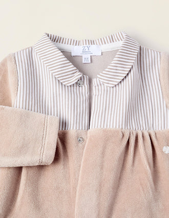 Pelele de Terciopelo a Rayas para Recién Nacido, Beige
