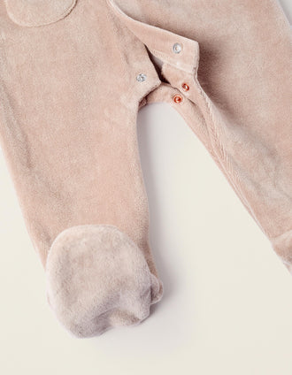 Grenouillère en Velours à Rayures pour Nouveau-Né, Beige