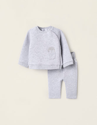 Conjunto con Textura Waffle para Recién Nacido, Gris