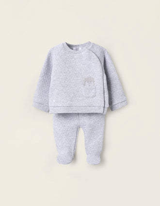 Conjunto con Textura Waffle para Recién Nacido, Gris