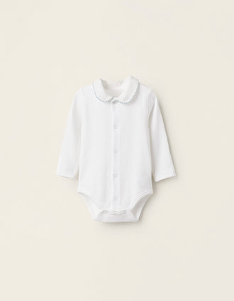 Body de Algodón con Cuello Babero y Detalle, Blanco