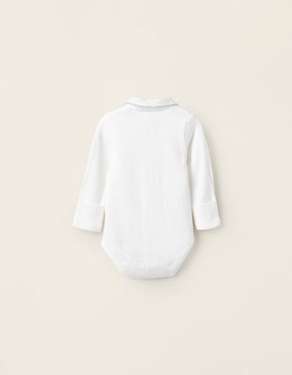 Body de Algodón con Cuello Babero y Detalle, Blanco