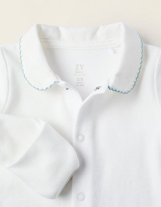 Body de Algodón con Cuello Babero y Detalle, Blanco