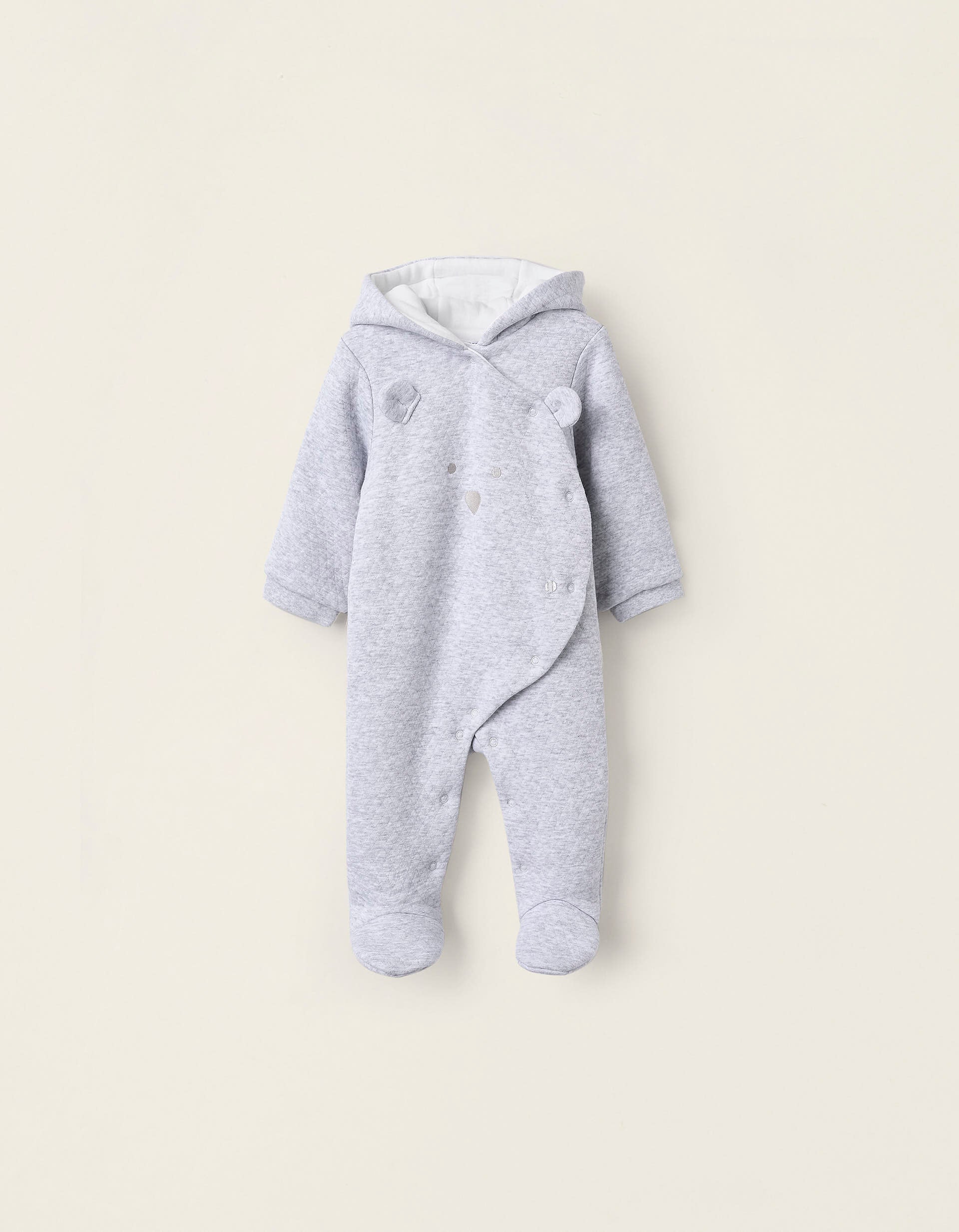 Padded Hooded Sleepsuit for Newborns 'Bear', Grey