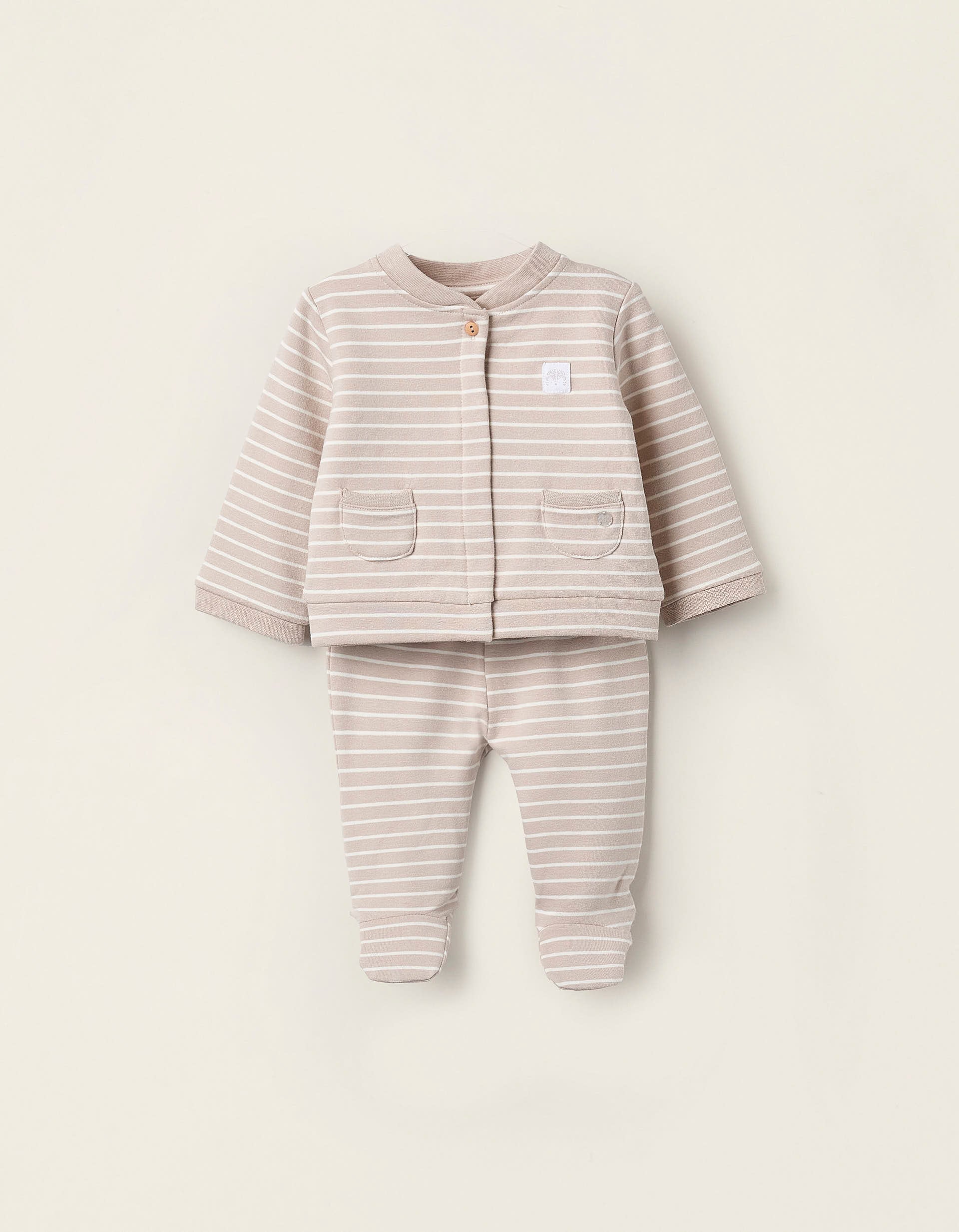 Striped Brushed Cotton Set for Newborns, White