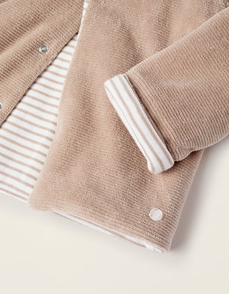 Chaqueta Acolchada de Terciopelo para Recién Nacido, Beige