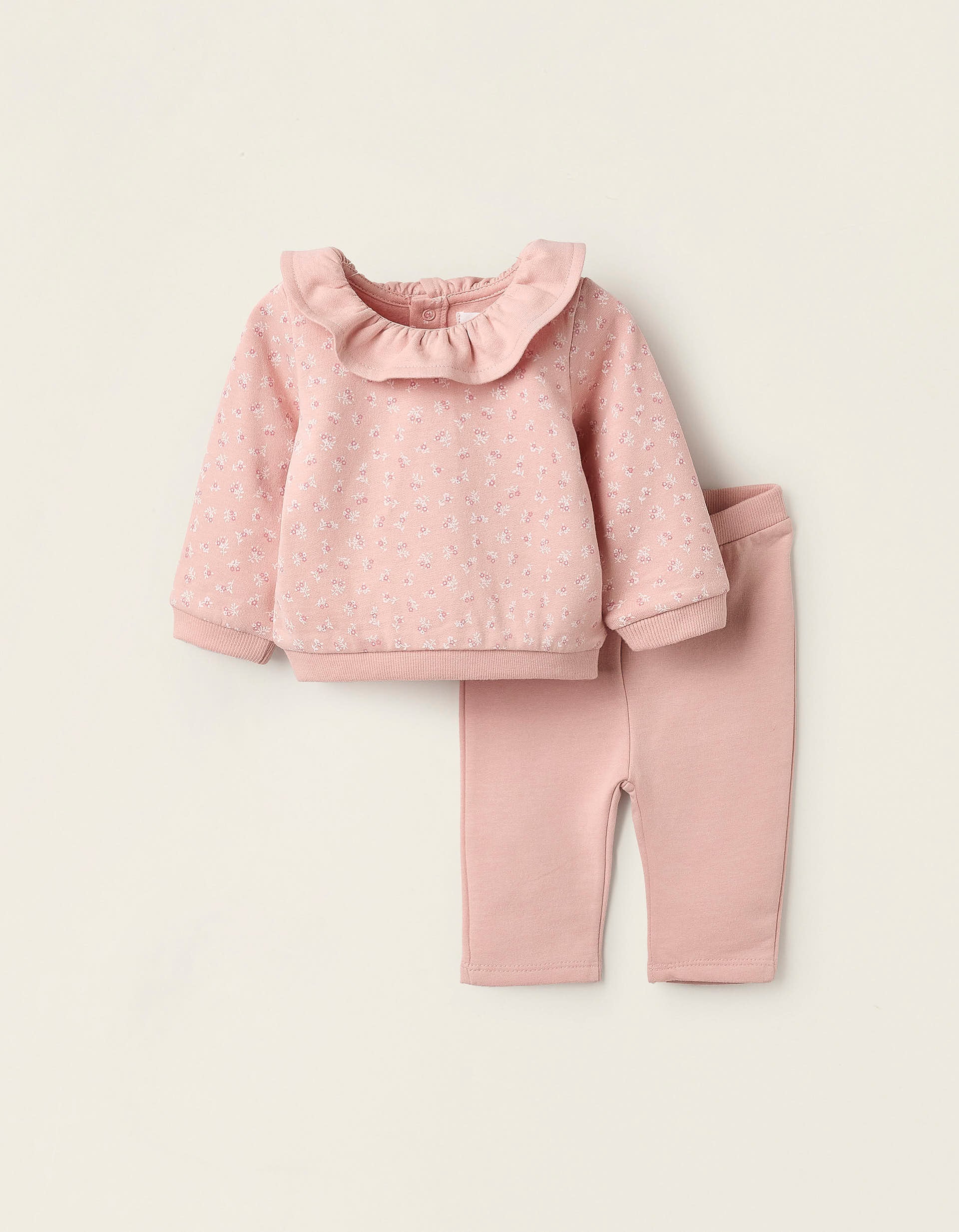 Sweatshirt + Footed Trousers for Newborn Girls 'Flowers', Pink