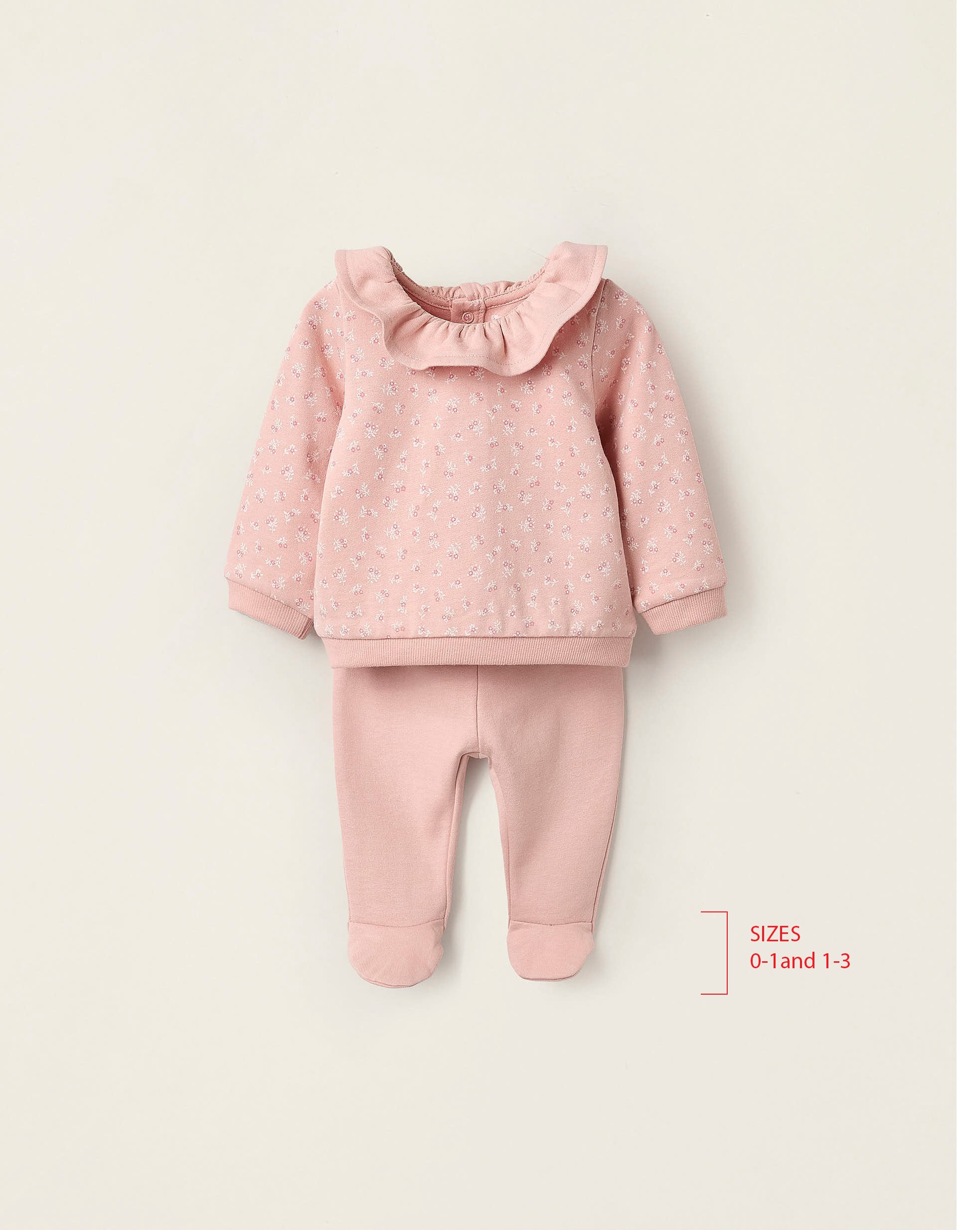 Sweatshirt + Footed Trousers for Newborn Girls 'Flowers', Pink