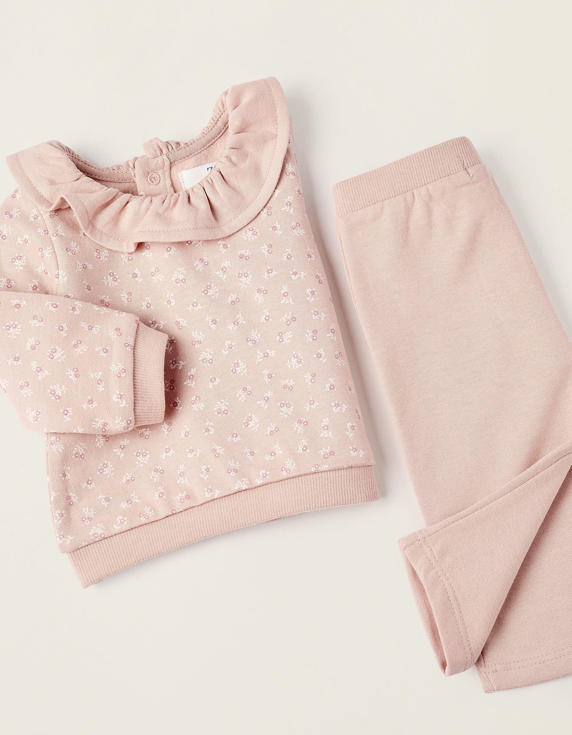 Sweatshirt + Footed Trousers for Newborn Girls 'Flowers', Pink