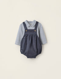 Body + Macacão para Recém-Nascido, Branco/Azul