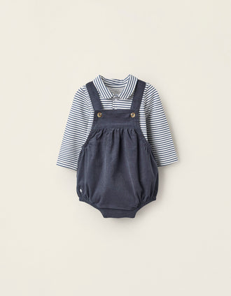 Body + Macacão para Recém-Nascido, Branco/Azul