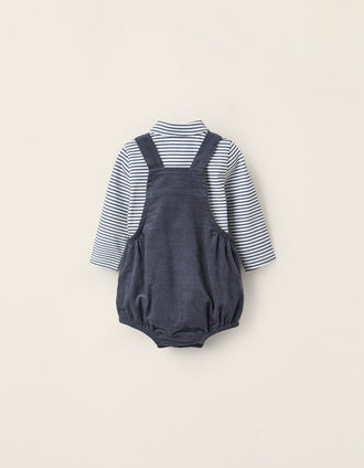 Bodysuit + Jumpsuit for Newborns, White/Blue