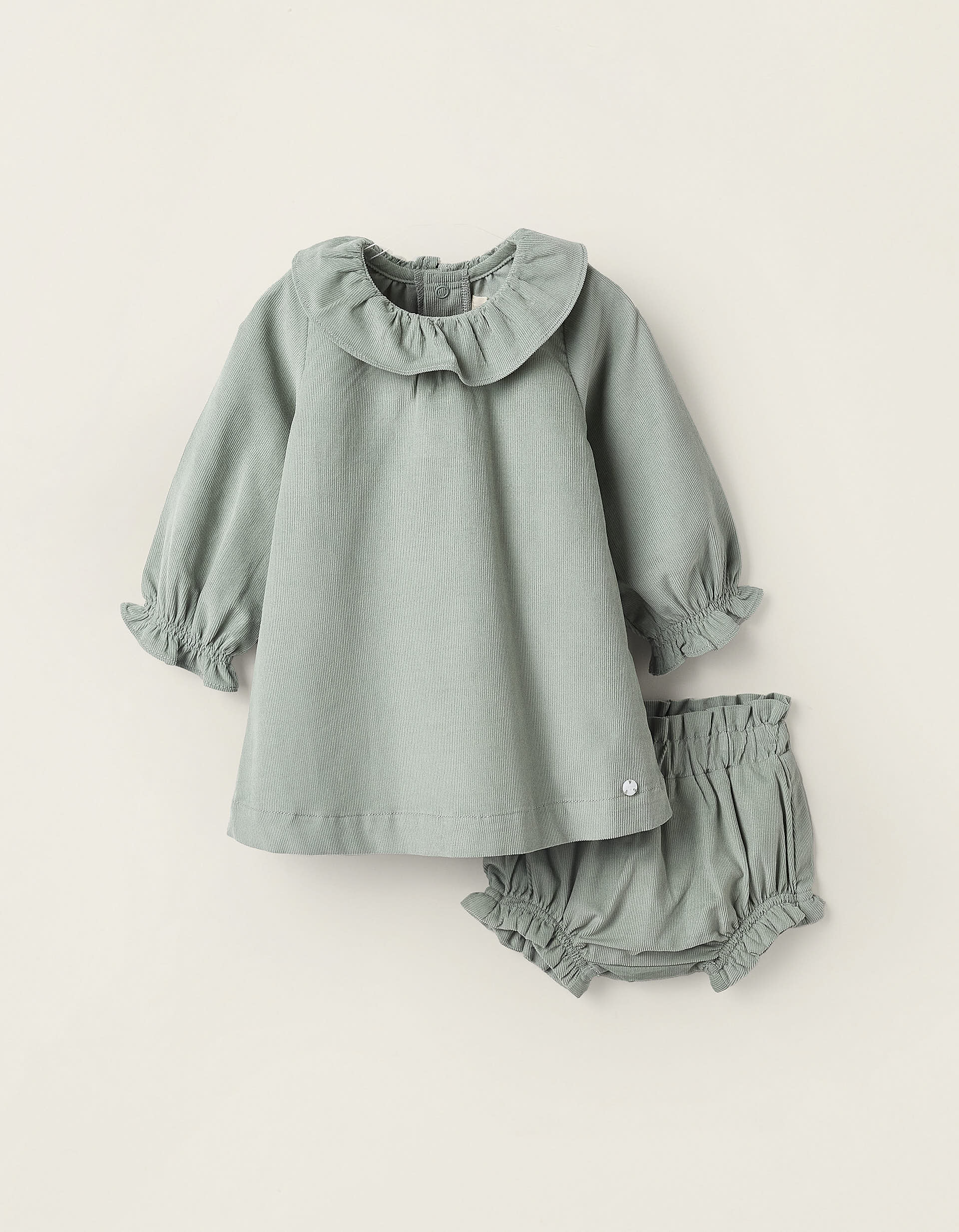 Dress + Bloomers in Corduroy for Newborn Girls, Green