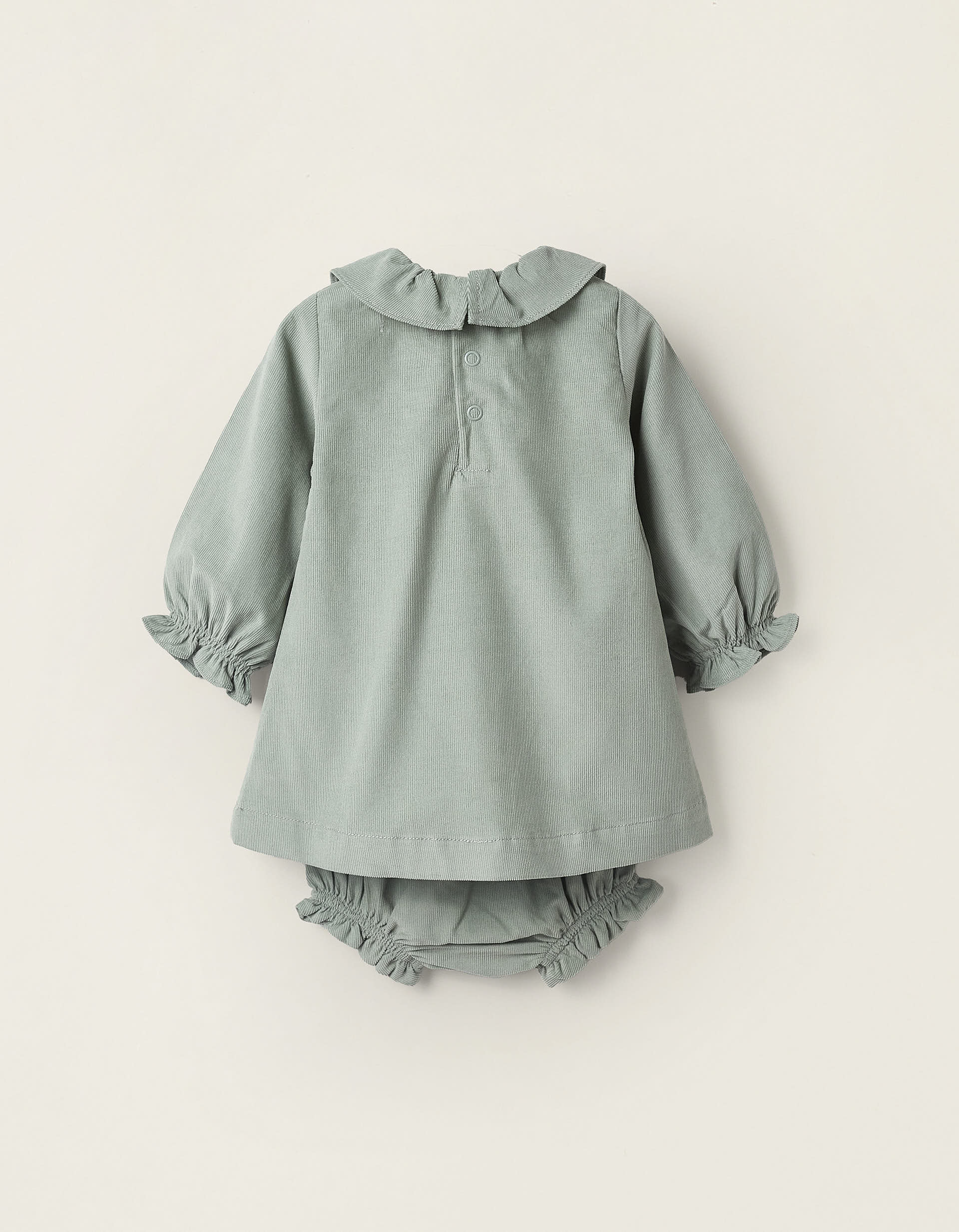 Dress + Bloomers in Corduroy for Newborn Girls, Green