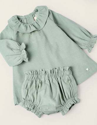 Vestido + Cubrepañal de Pana para Recién Nacida, Verde