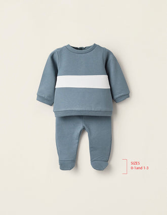 Sweat + Calças Cardados para Recém-Nascido, Azul
