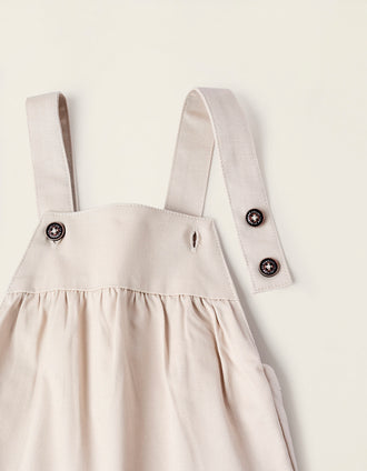 Bodysuit + Twill Jumpsuit for Newborn Babies, White/Beige