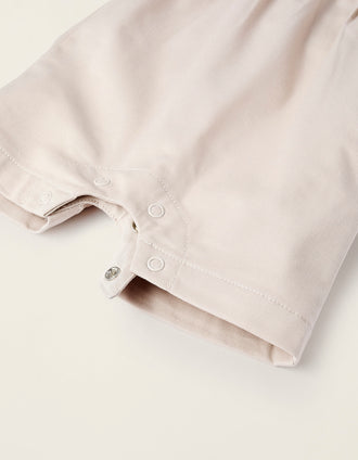 Body + Macacão de Sarja para Recém-Nascido, Branco/Bege