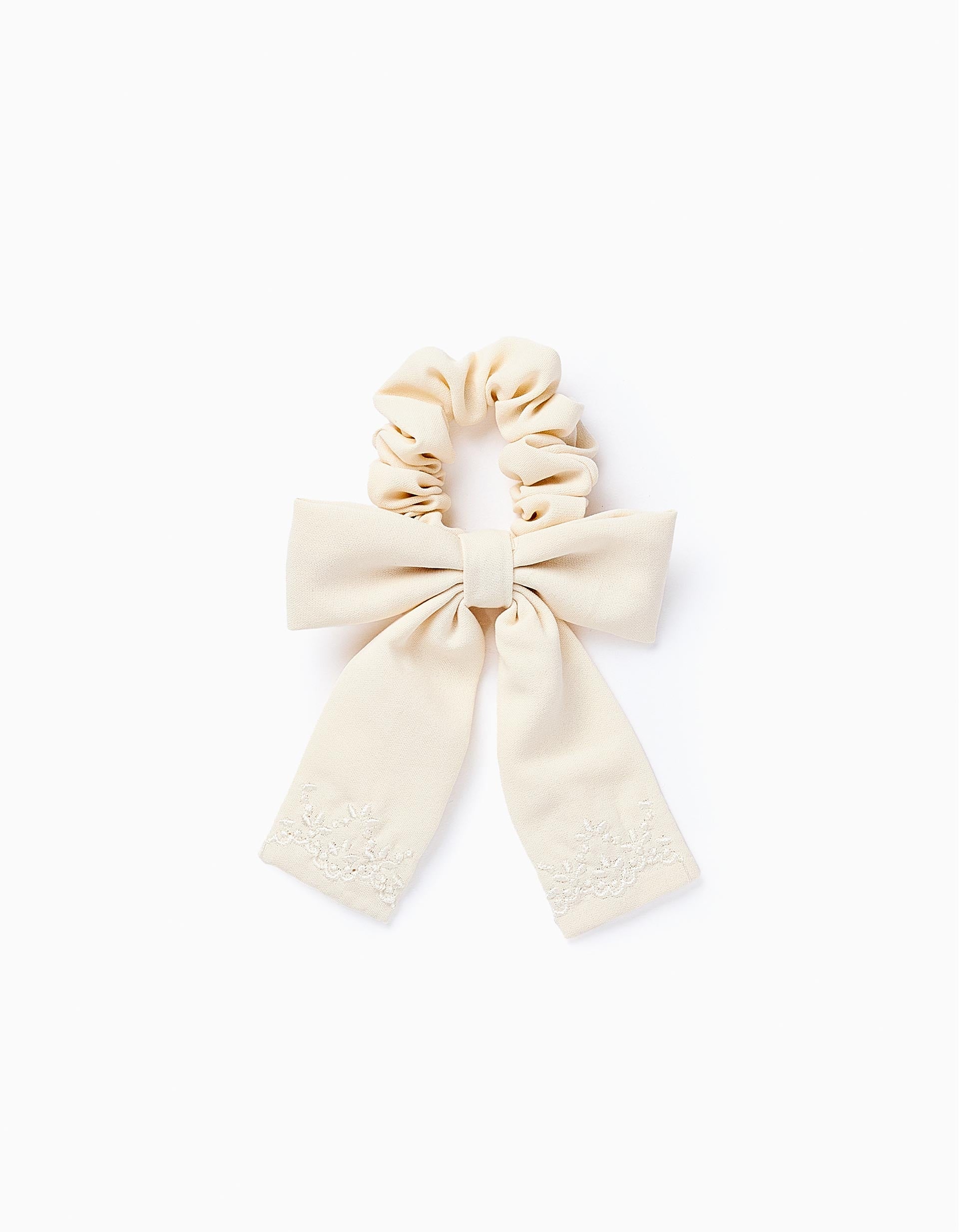 Scrunchie com Laço e Bordados para Bebé e Menina, Bege