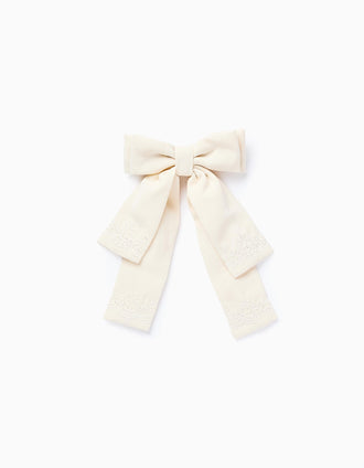 Barrette à Cheveux avec Noeud et Broderies pour Bébé et Fille, Beige