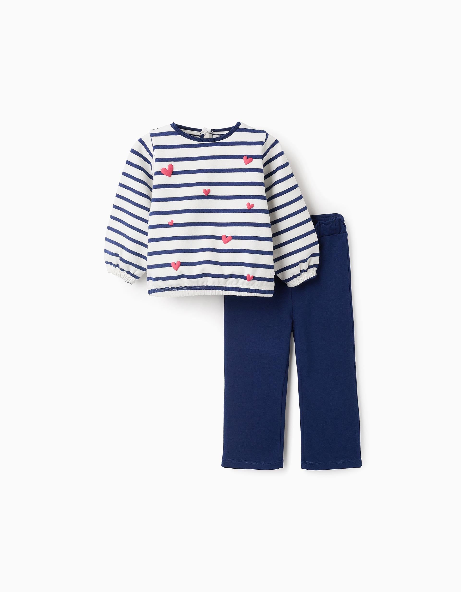 Sweatshirt + Flared Trousers for Baby Girls 'Stripes & Hearts', White/Blue