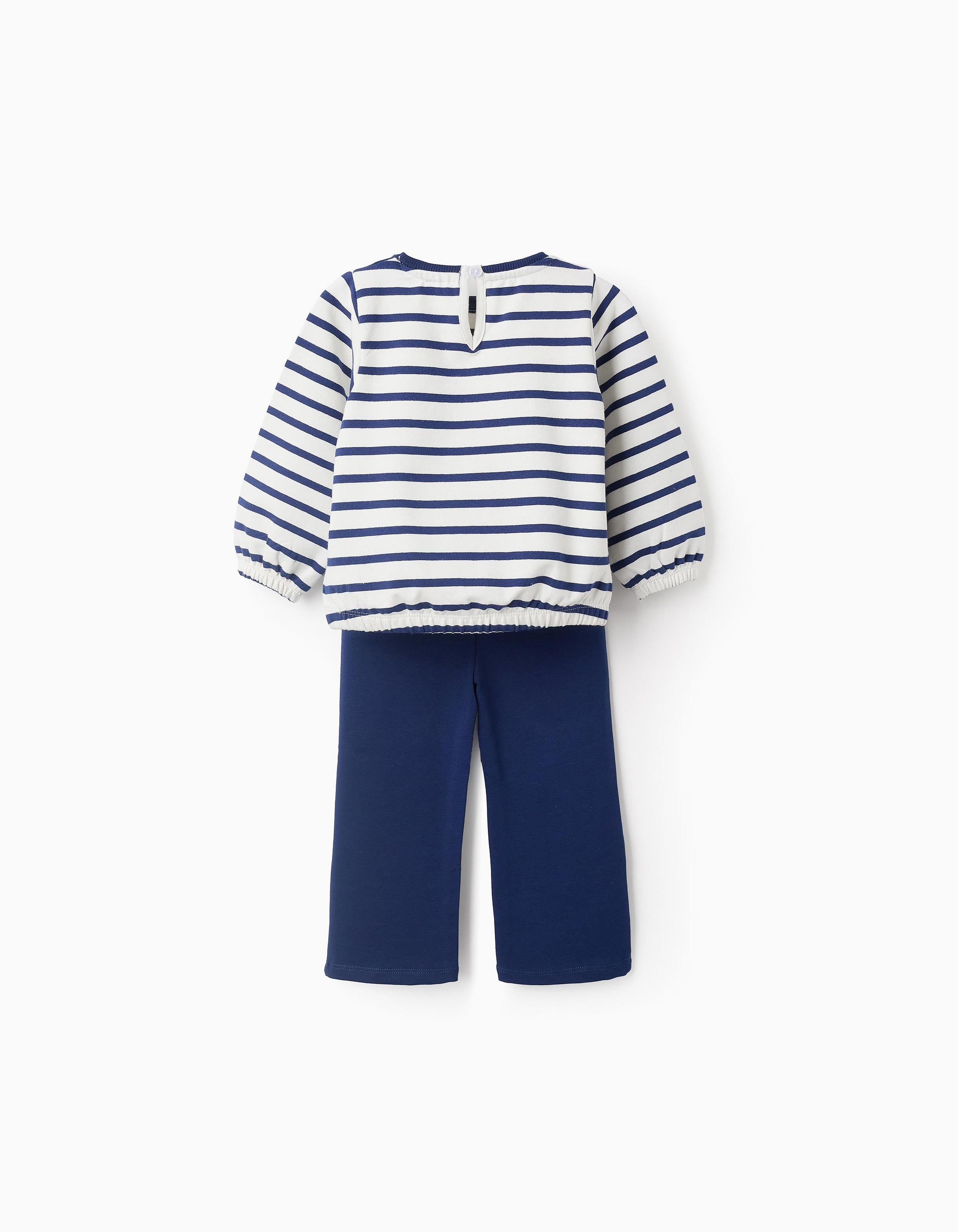 Sweatshirt + Flared Trousers for Baby Girls 'Stripes & Hearts', White/Blue