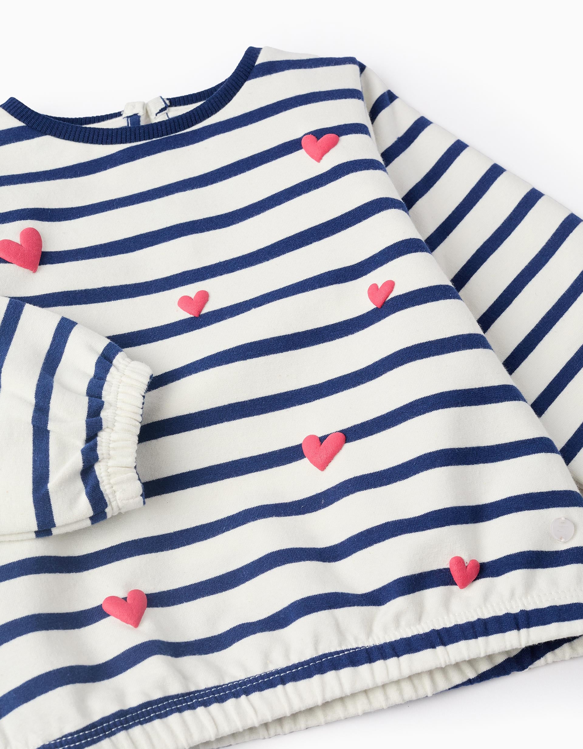 Sweatshirt + Flared Trousers for Baby Girls 'Stripes & Hearts', White/Blue