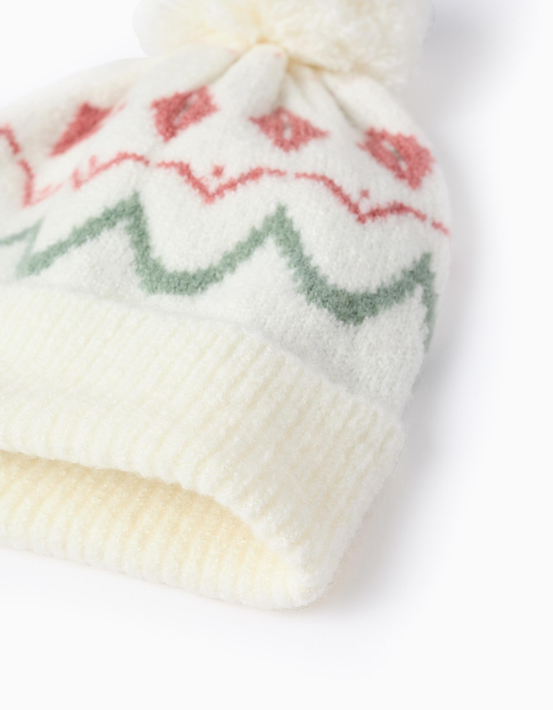 Beanie + Knit Gloves with Jacquard for Girls, White