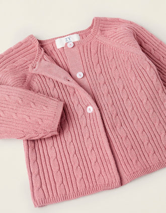 Chaqueta + Mono de Punto para Recién Nacida, Rosa