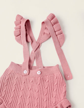 Chaqueta + Mono de Punto para Recién Nacida, Rosa