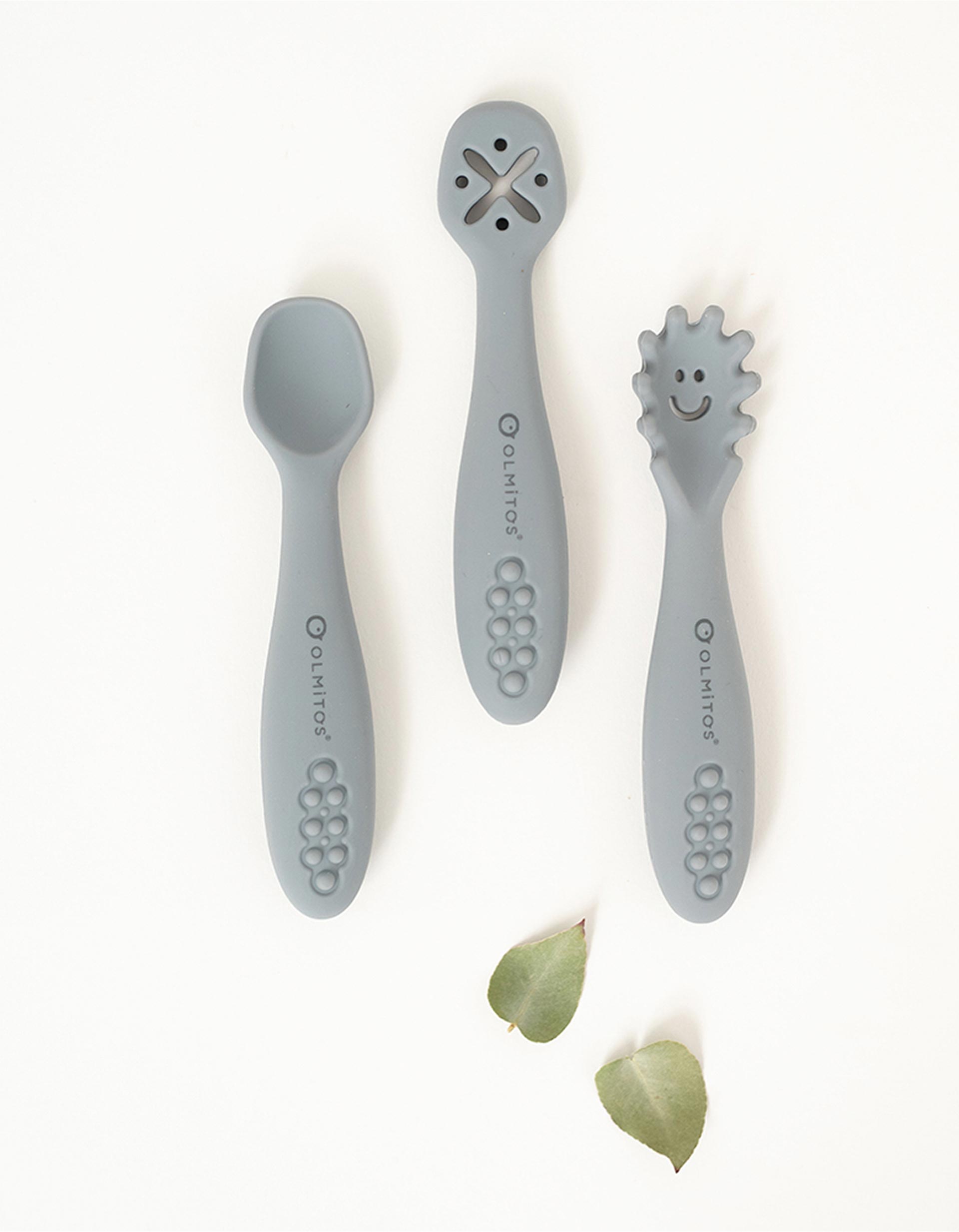 Conjunto 3 Talheres para Bebé Olmitos, Cinza