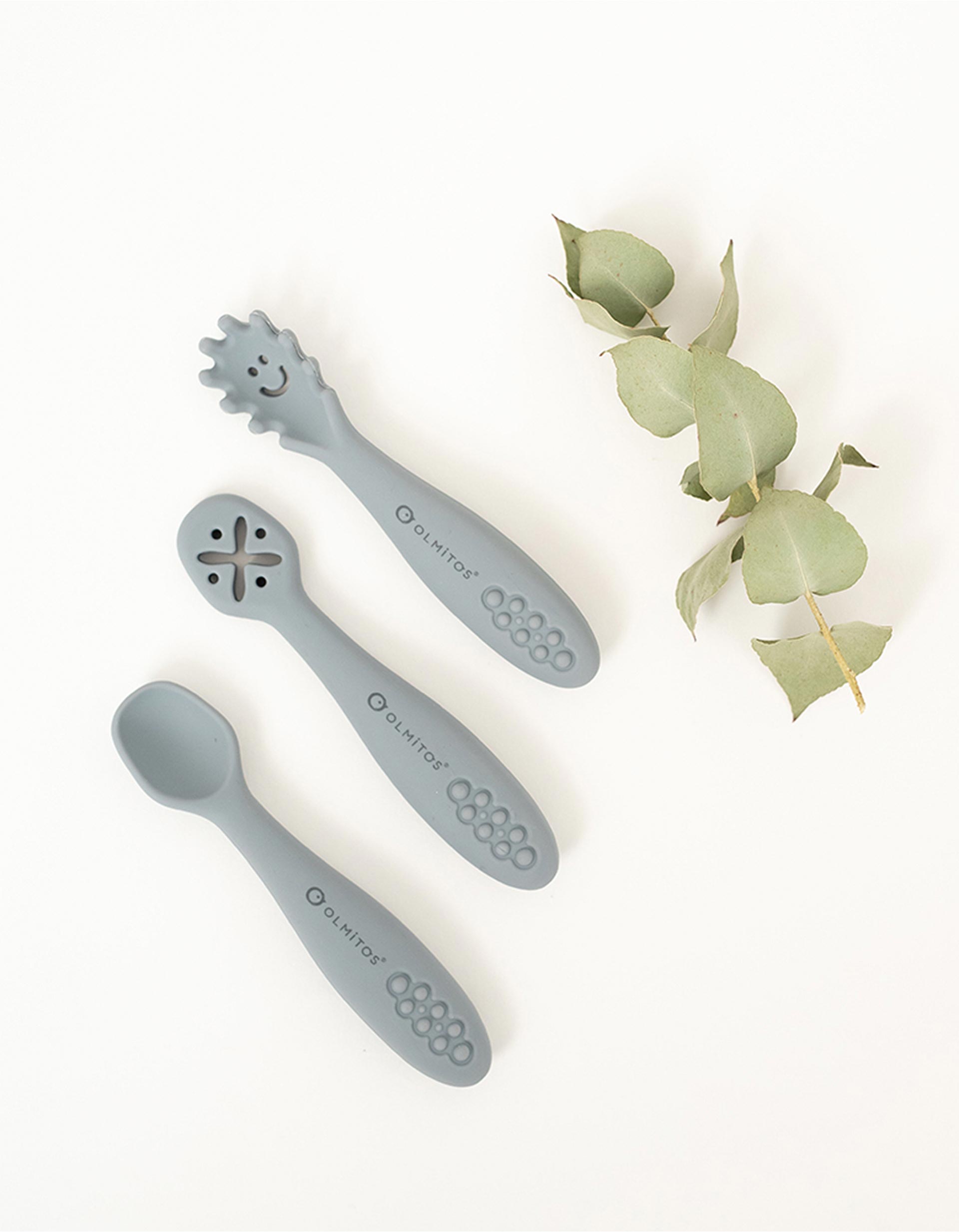 Conjunto 3 Talheres para Bebé Olmitos, Cinza