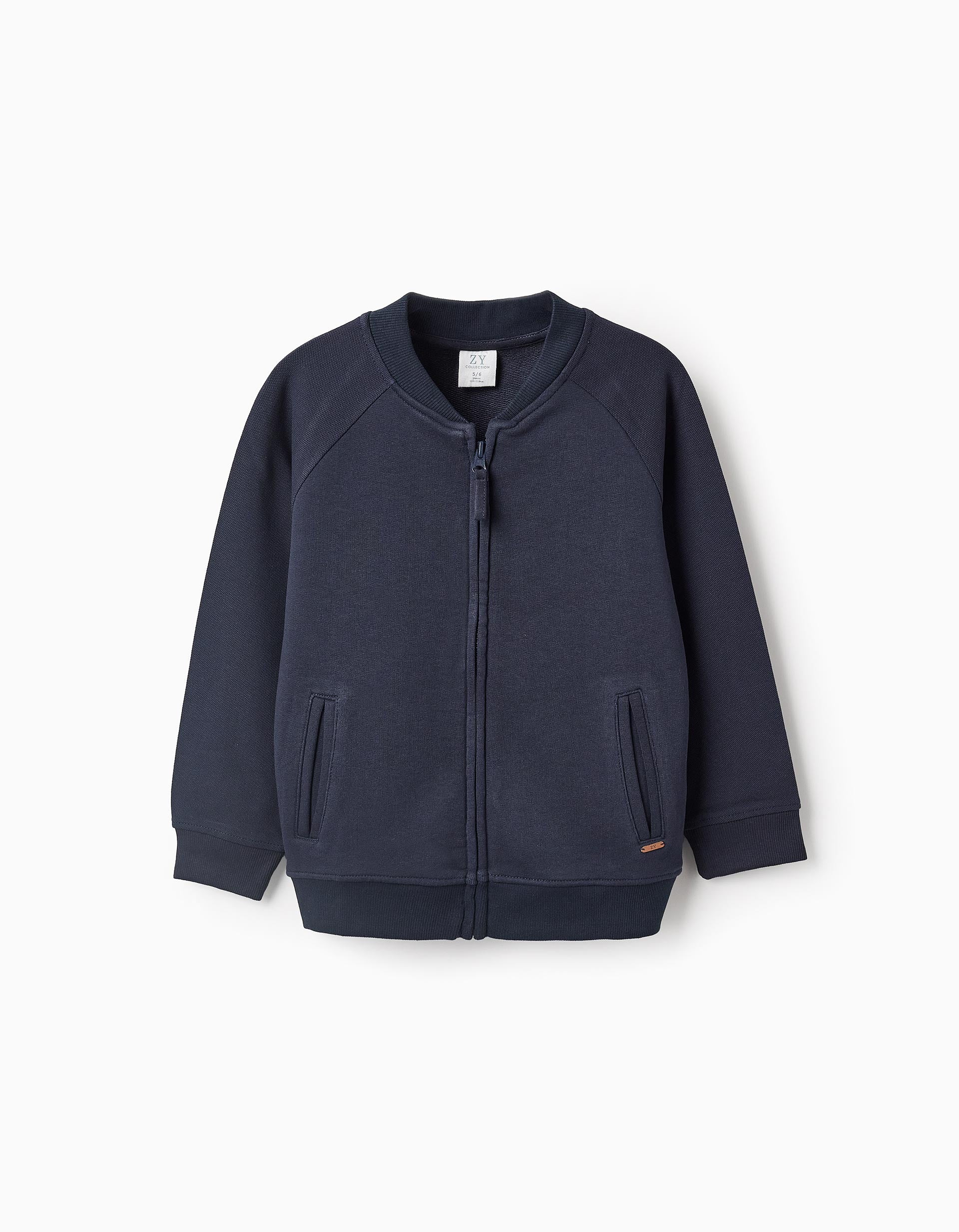 Cotton and Piqué Jacket for Boys, Dark Blue