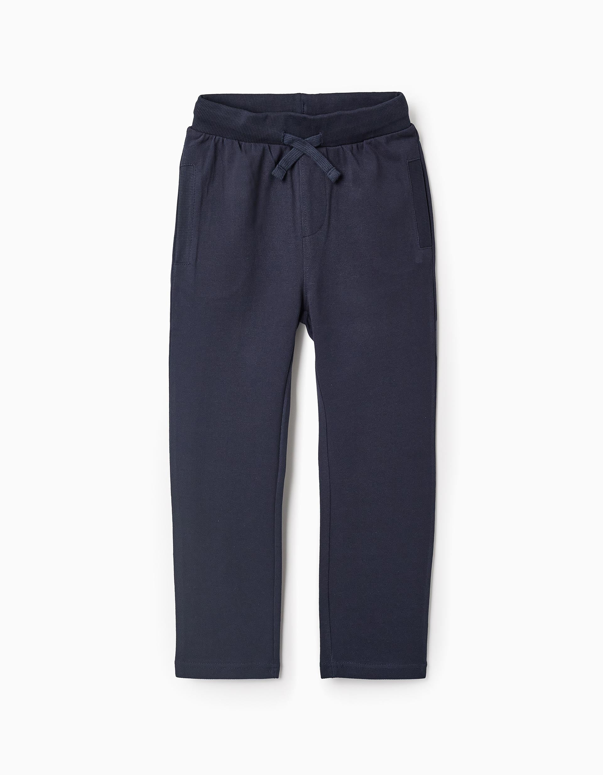 Cotton Piqué Trousers for Boys, Dark Blue