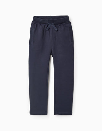 Calças de Algodão Piqué para Menino, Azul Escuro