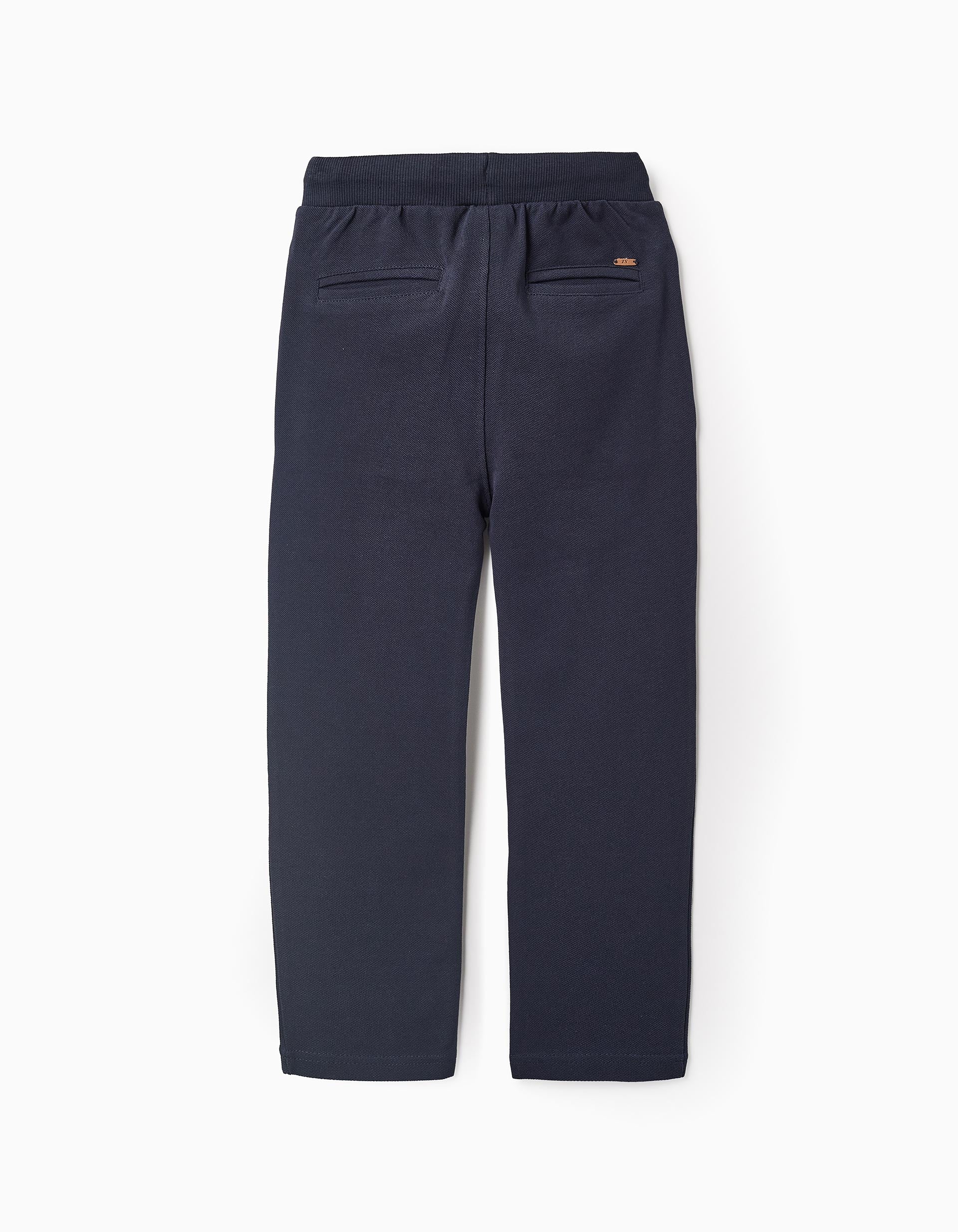 Cotton Piqué Trousers for Boys, Dark Blue