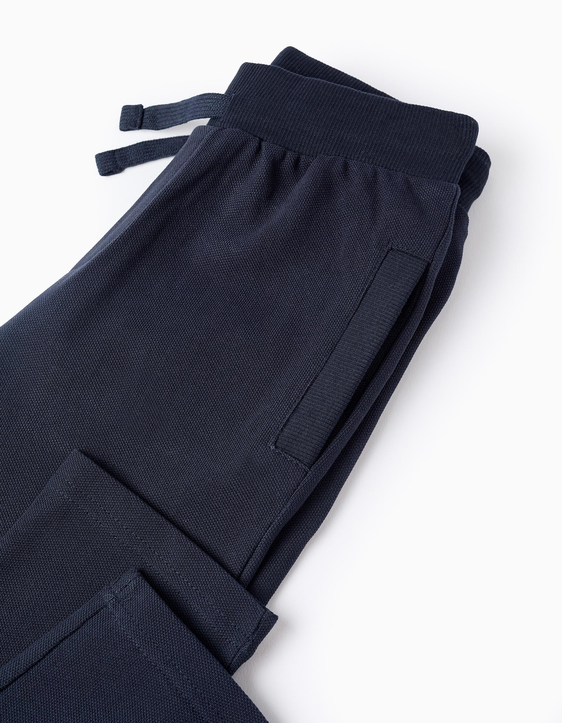 Cotton Piqué Trousers for Boys, Dark Blue