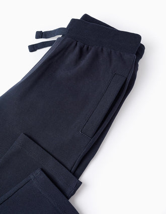 Calças de Algodão Piqué para Menino, Azul Escuro