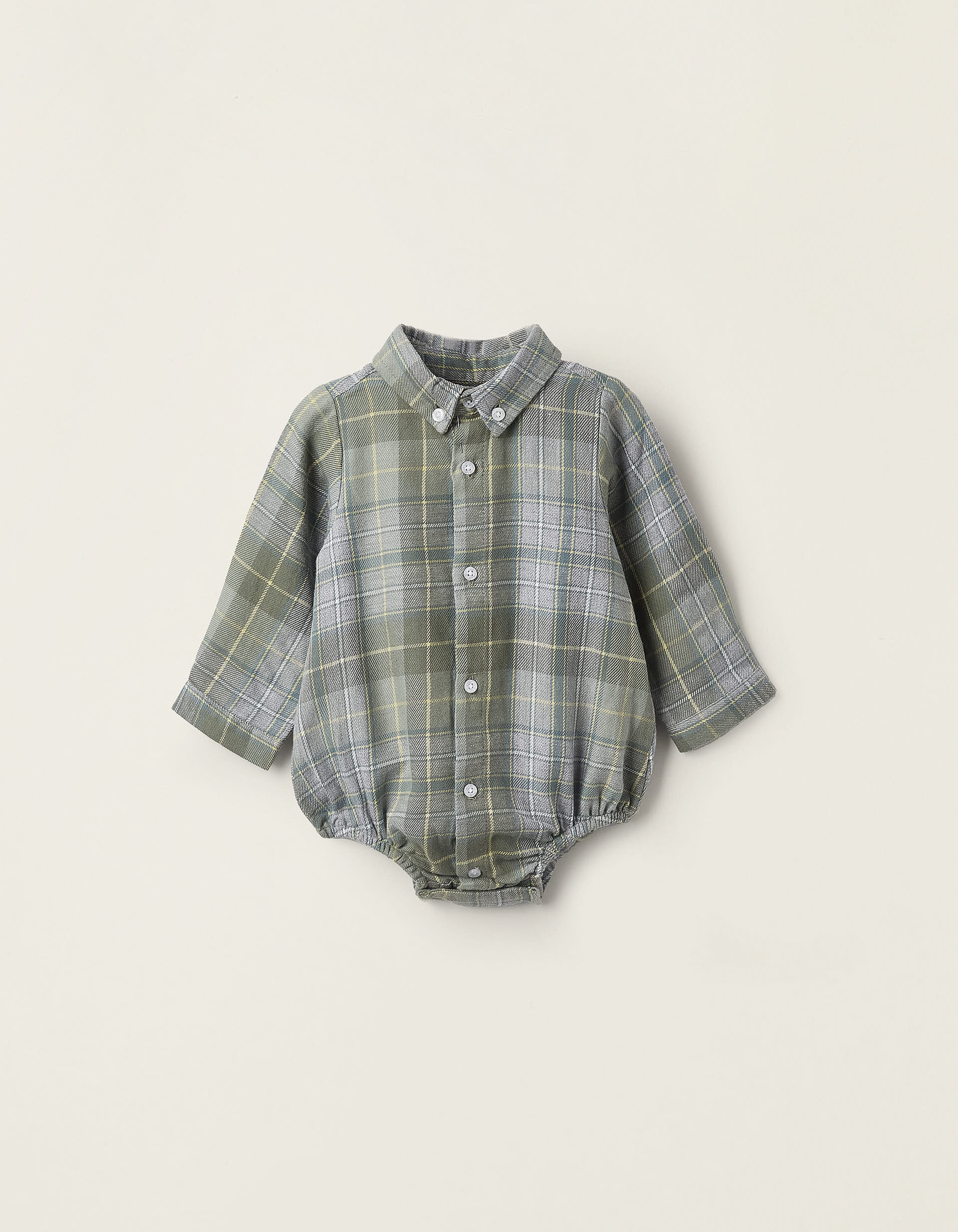 Flannel Shirt Bodysuit for Newborn Boys, Green/Grey