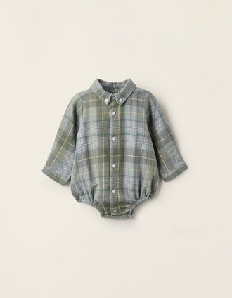 Body-Camisa de Franela para Recién Nacido, Verde/Gris