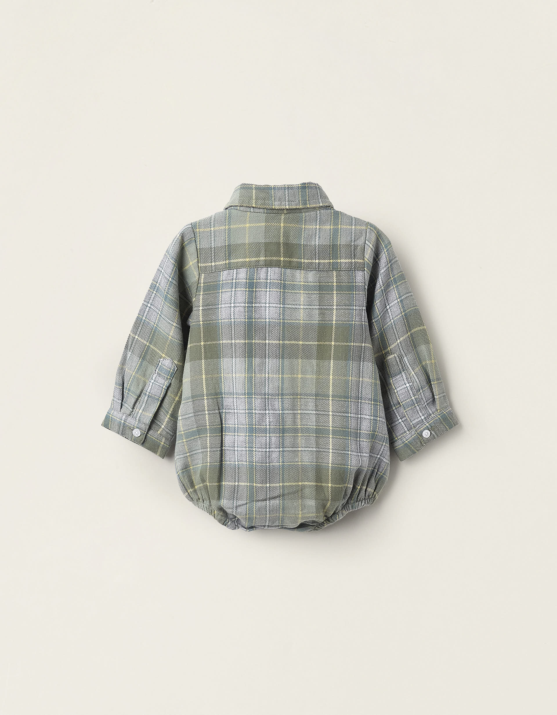 Flannel Shirt Bodysuit for Newborn Boys, Green/Grey